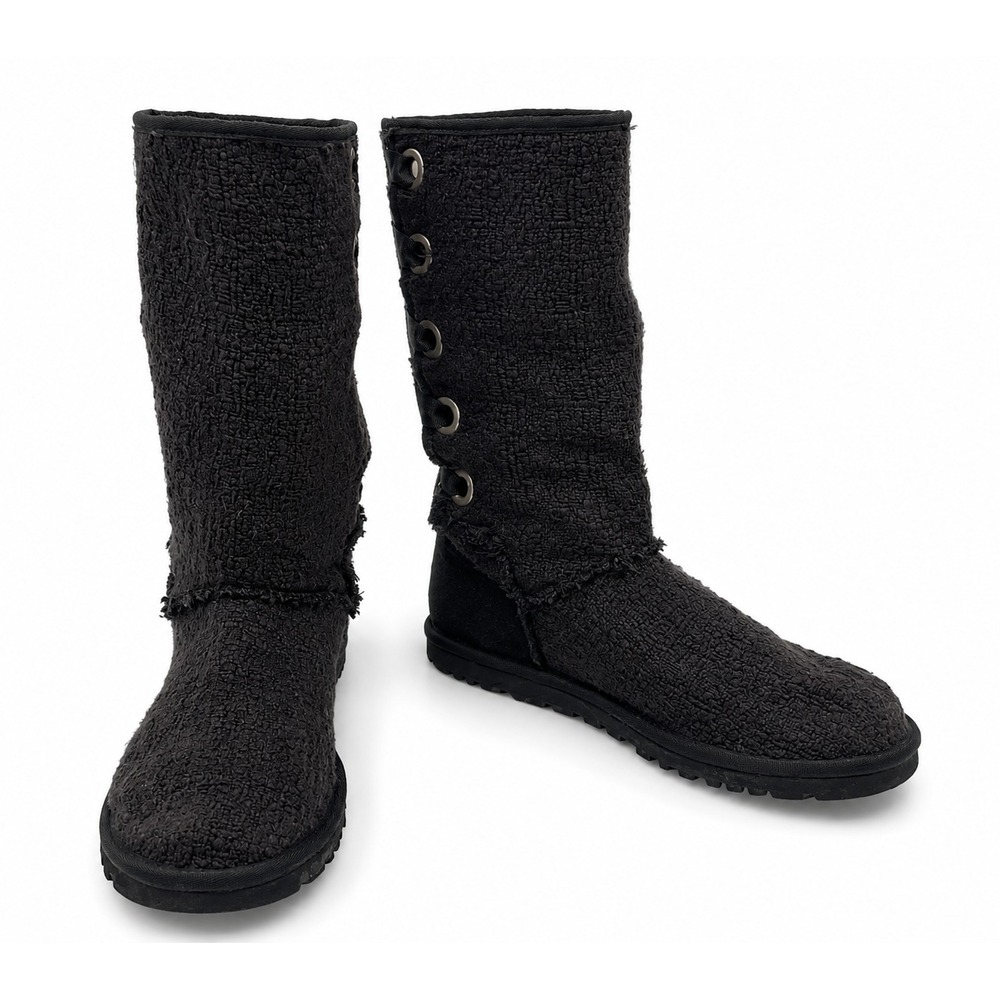 UGG Australia Womens‎ Heirloom Lace Up Boots Size 7M Black Textured Fabric Upper